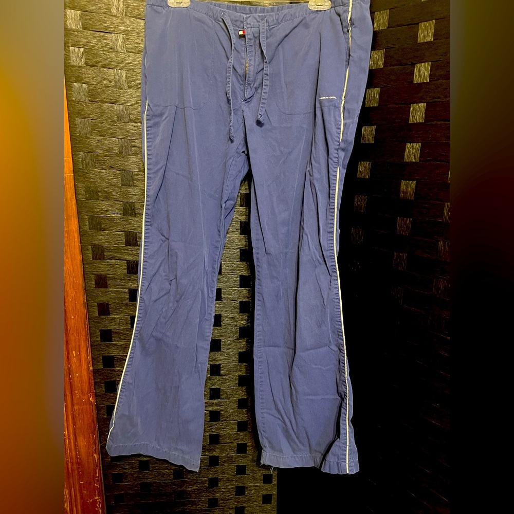 Vintage Tommy Girl Low-Rise Flare Pants – Size 11– Y2K Perfection Blue drawstri
